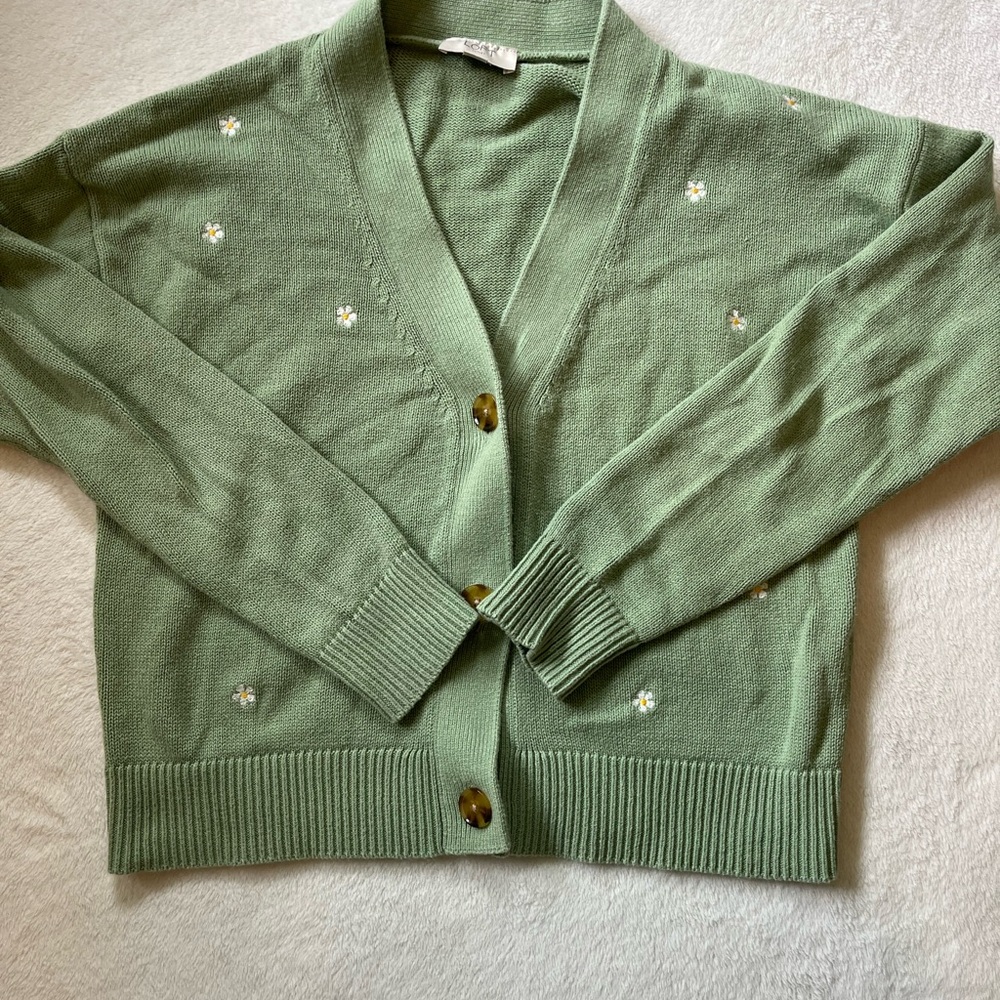 Green flower Cardigan Sweater loft size small
